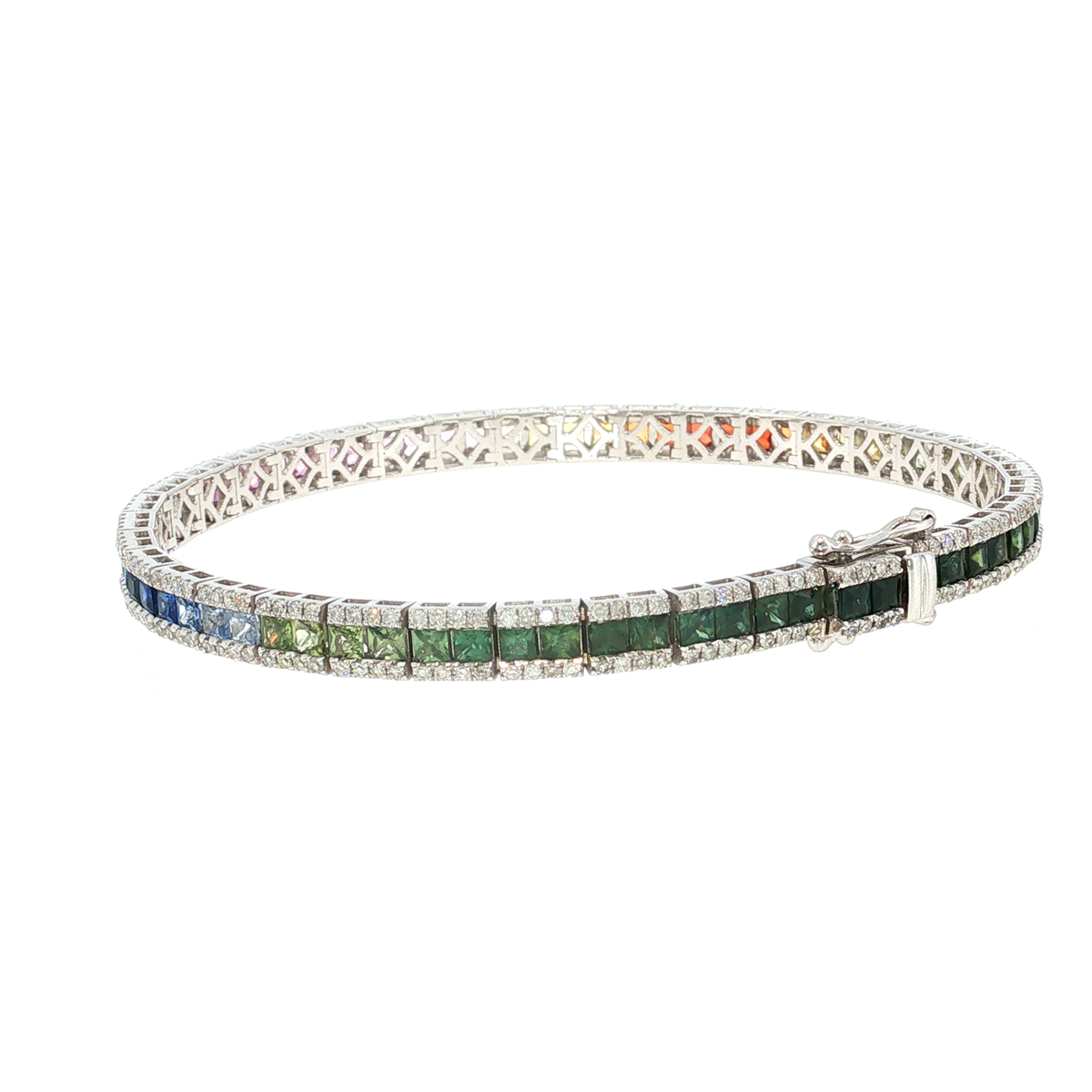 Weißgold Tennisarmband mit Farbverlauf-Saphiren
