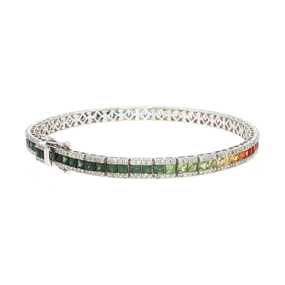 Weißgold Tennisarmband mit Farbverlauf-Saphiren