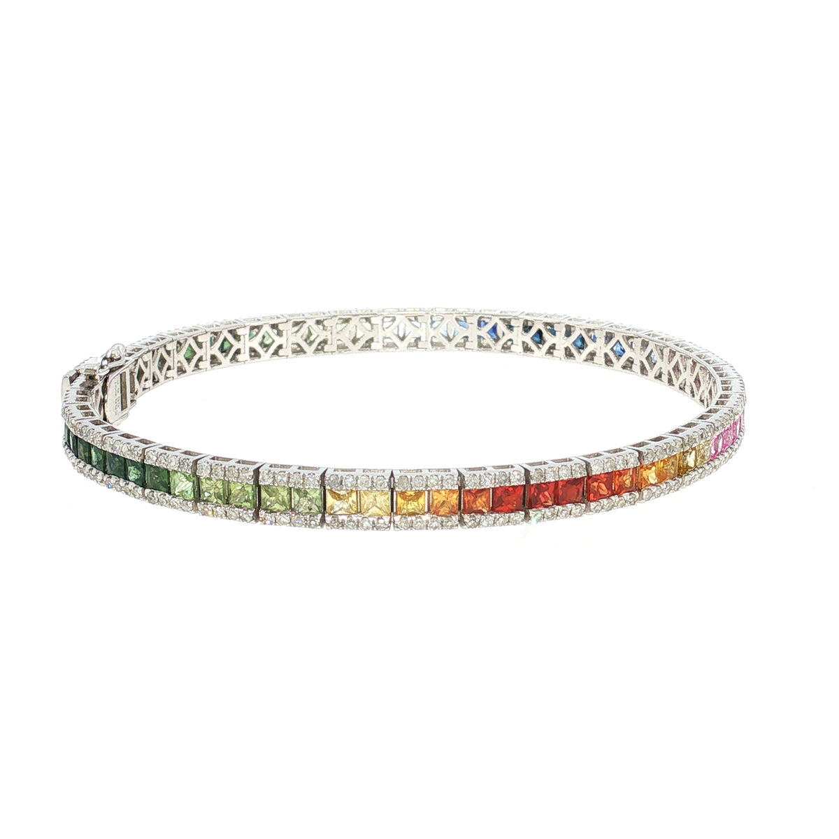 Weißgold Tennisarmband mit Farbverlauf-Saphiren