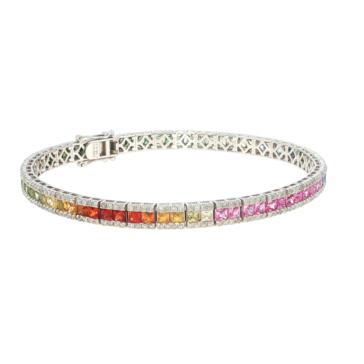 Weißgold Tennisarmband mit Farbverlauf-Saphiren