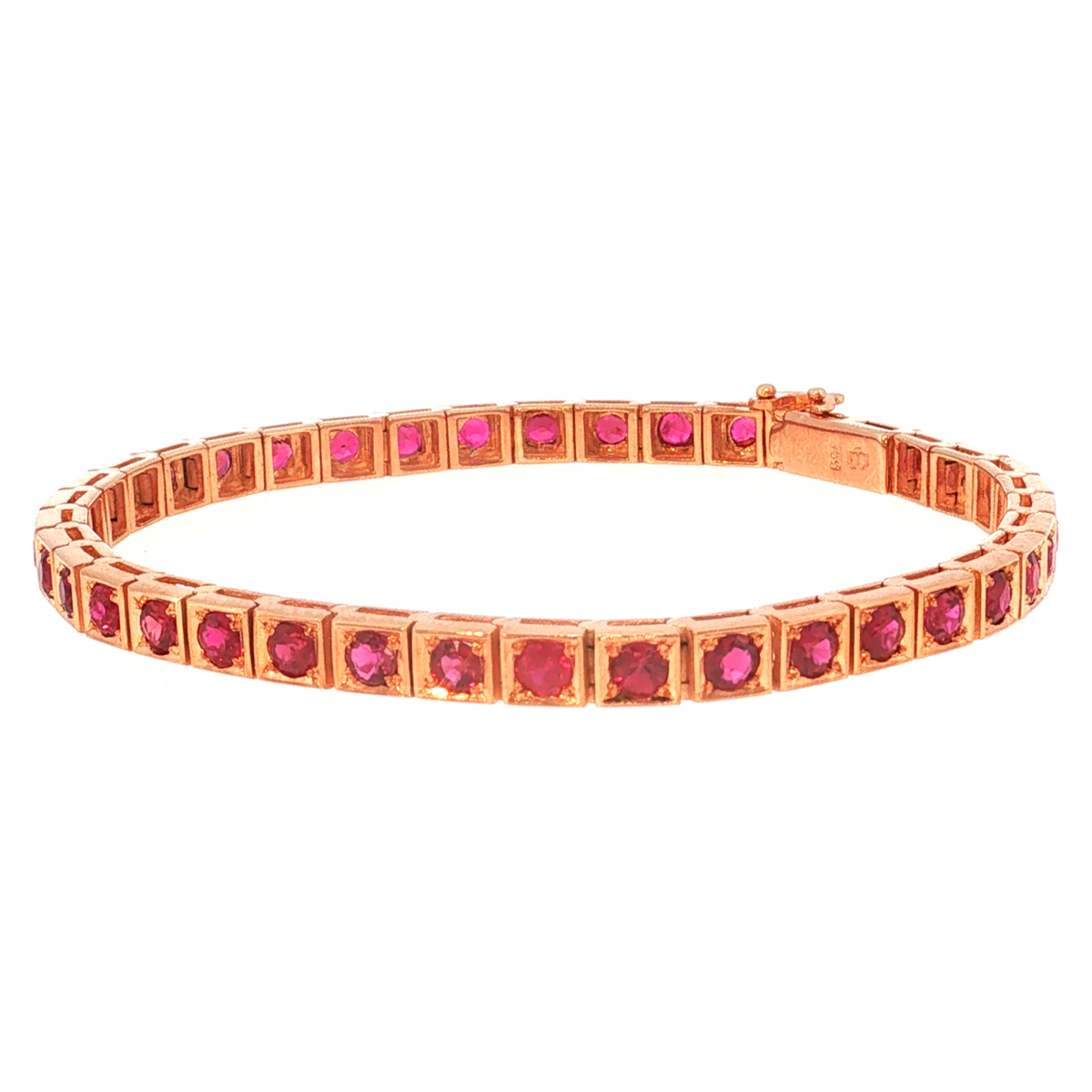 Tennisarmband aus Roségold mit roten Rubinen