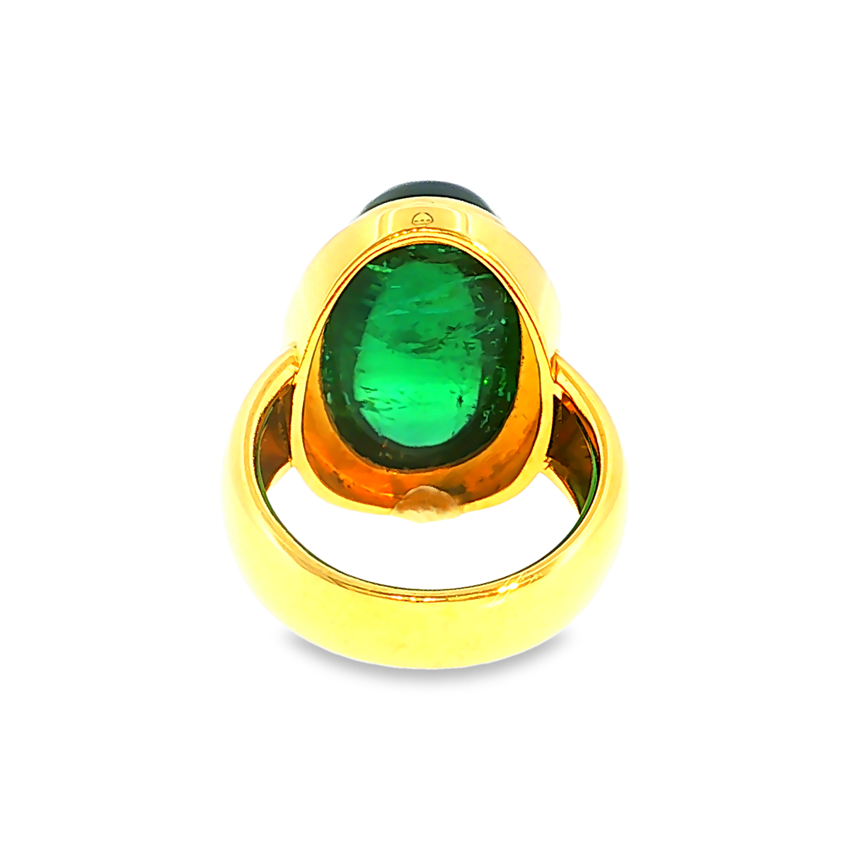 Gelbgold Solitärring mit grünem Turmalin-Cabochon