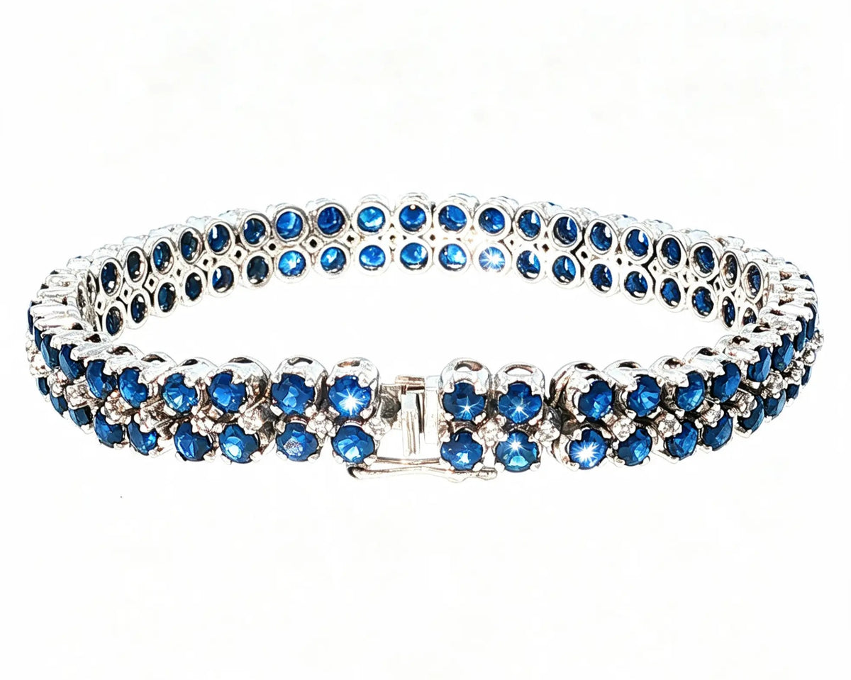 Doppelreihiges Tennisarmband mit Saphiren und Diamanten in 18kt Weißgold