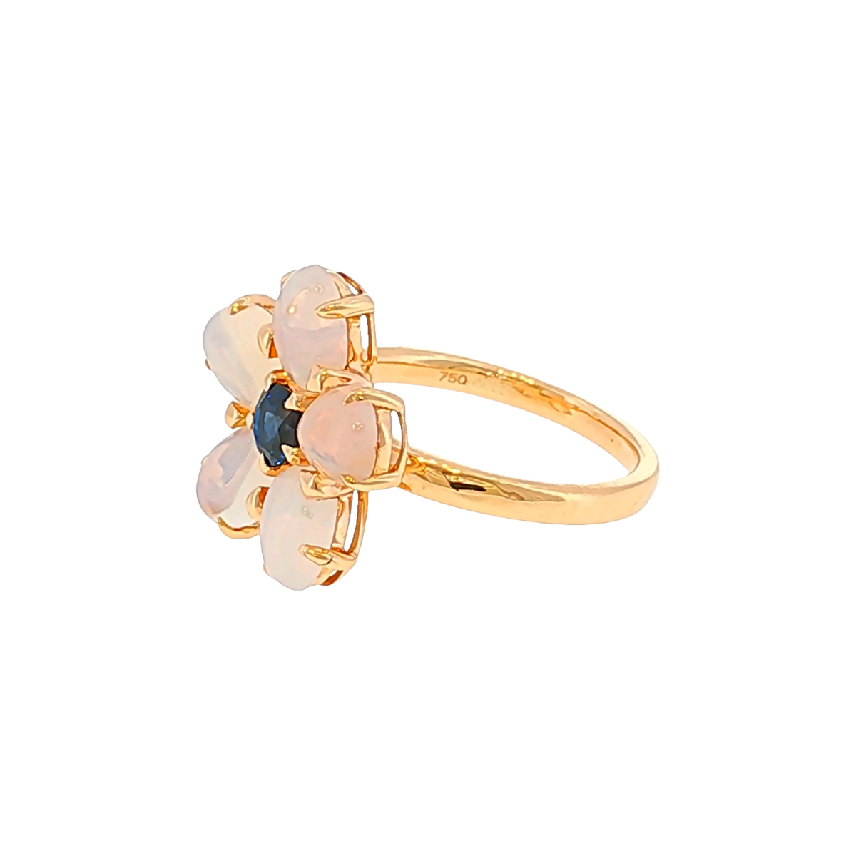 Floral Cocktailring mit Mondsteinen und Saphir in Roségold