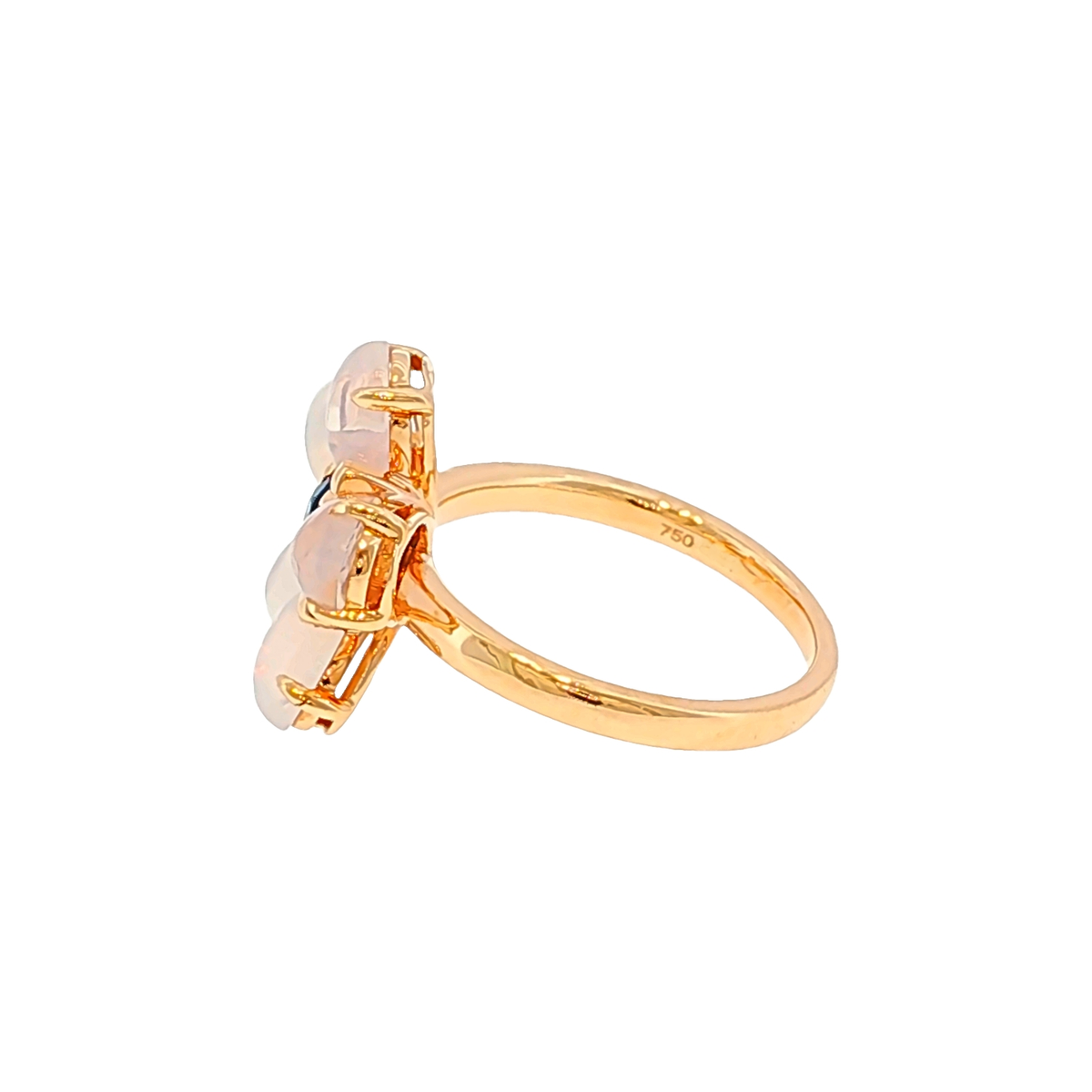 Floral Cocktailring mit Mondsteinen und Saphir in Roségold