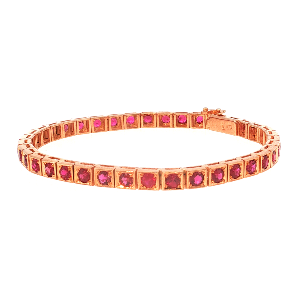 Tennisarmband aus Roségold mit roten Rubinen