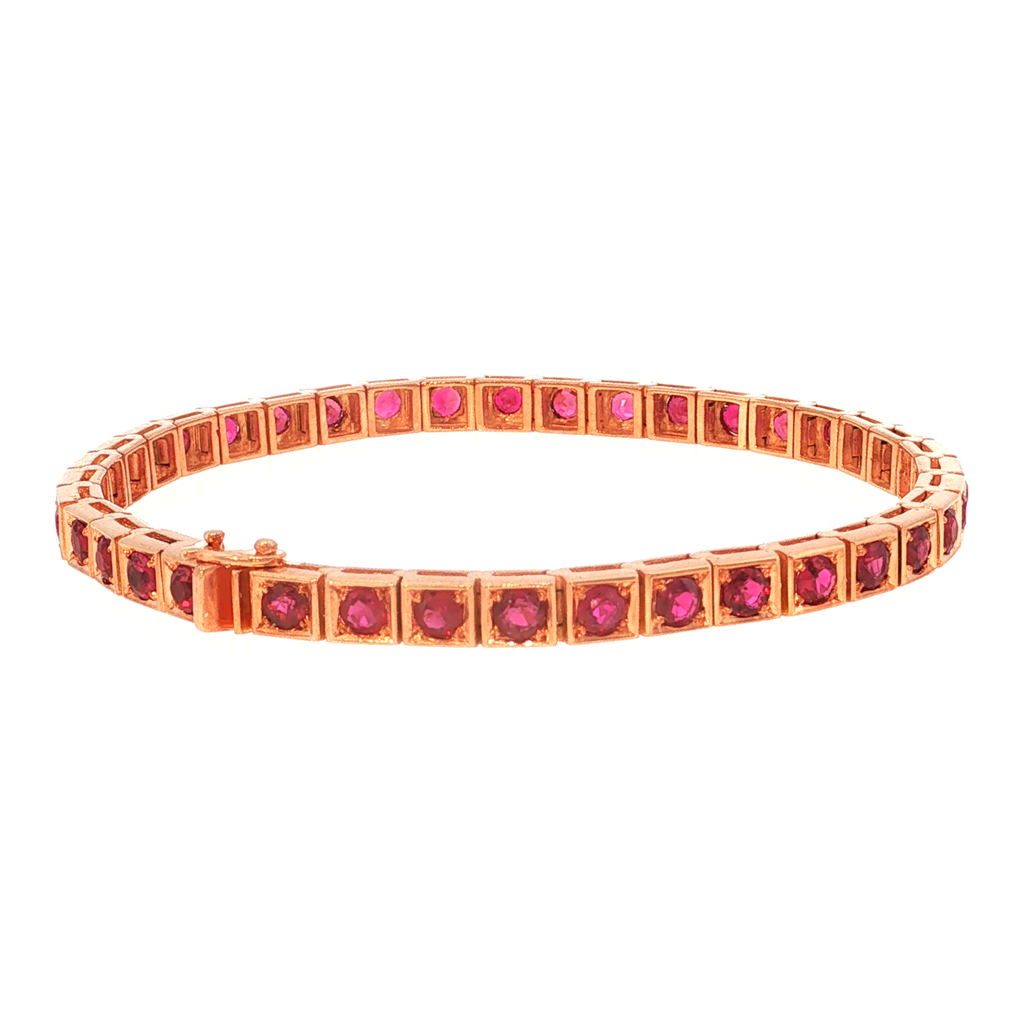 Tennisarmband aus Roségold mit roten Rubinen