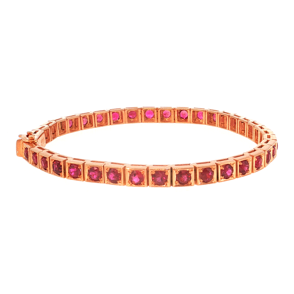 Tennisarmband aus Roségold mit roten Rubinen