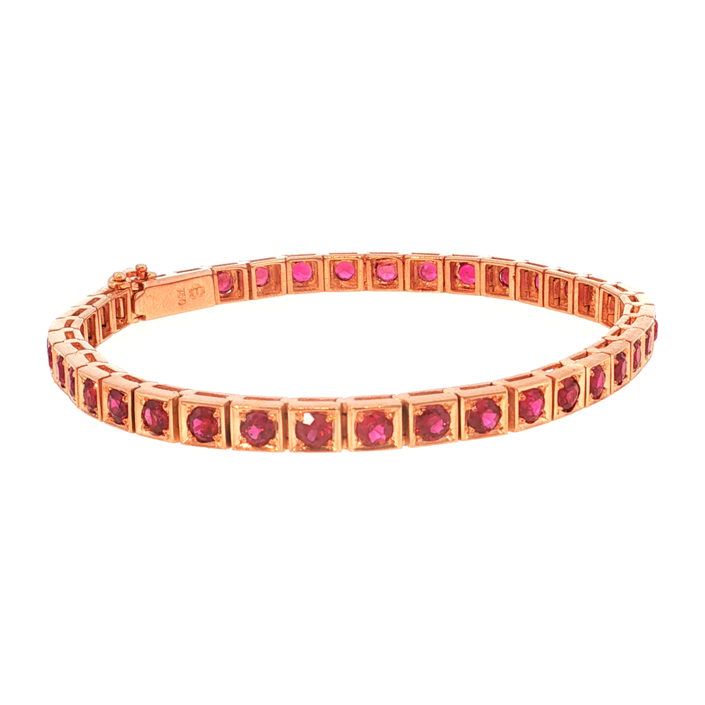 Tennisarmband aus Roségold mit roten Rubinen