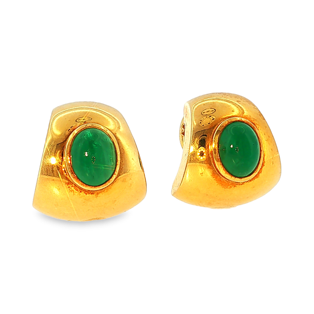 Wempe Ohrclips aus 18kt Gelbgold mit Smaragd-Cabochons