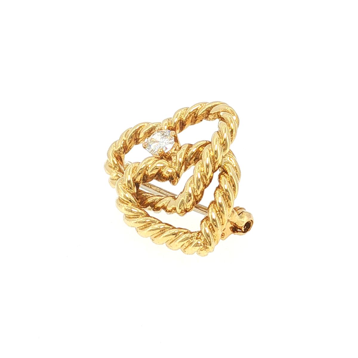 Tiffany Gelbgold-Brosche mit verschlungenen Herzen und Diamant