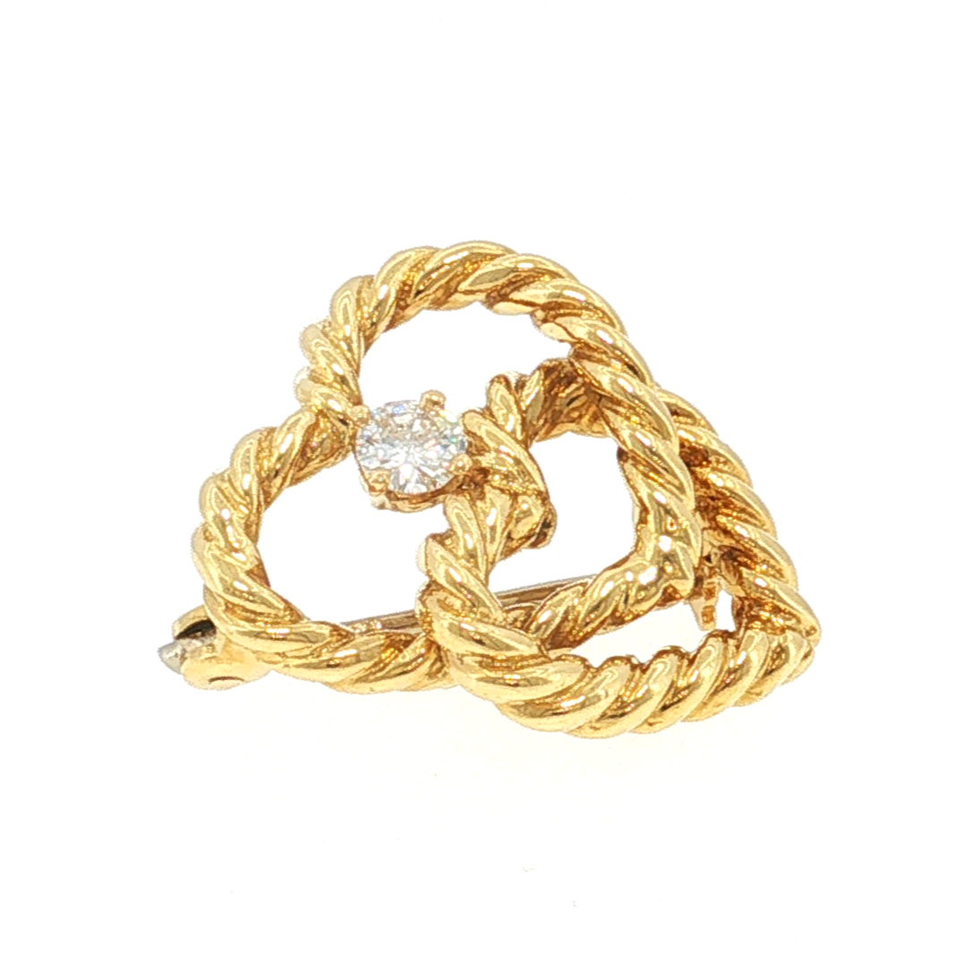 Tiffany Gelbgold-Brosche mit verschlungenen Herzen und Diamant