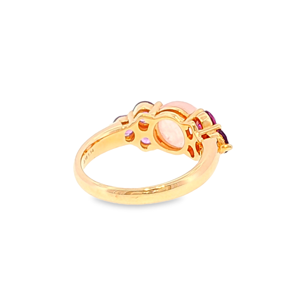 Multistein-Ring aus Roségold mit Rosenquarz und violetten Akzenten