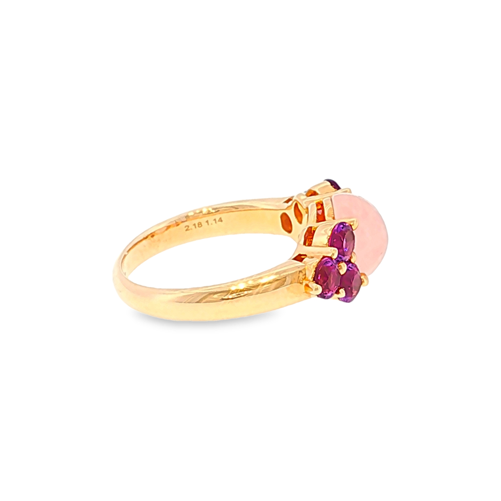 Multistein-Ring aus Roségold mit Rosenquarz und violetten Akzenten