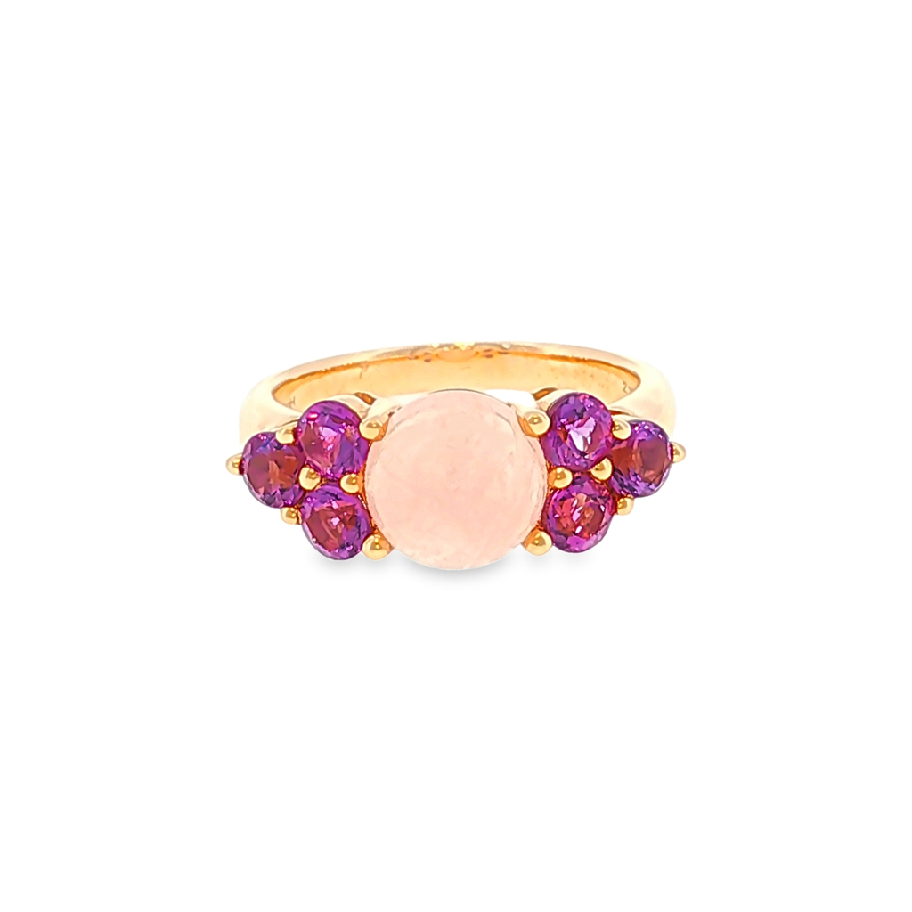 Multistein-Ring aus Roségold mit Rosenquarz und violetten Akzenten