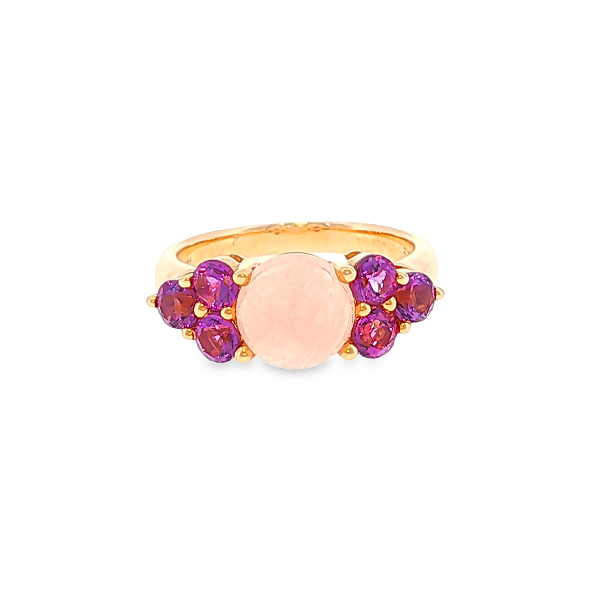 Multistein-Ring aus Roségold mit Rosenquarz und violetten Akzenten