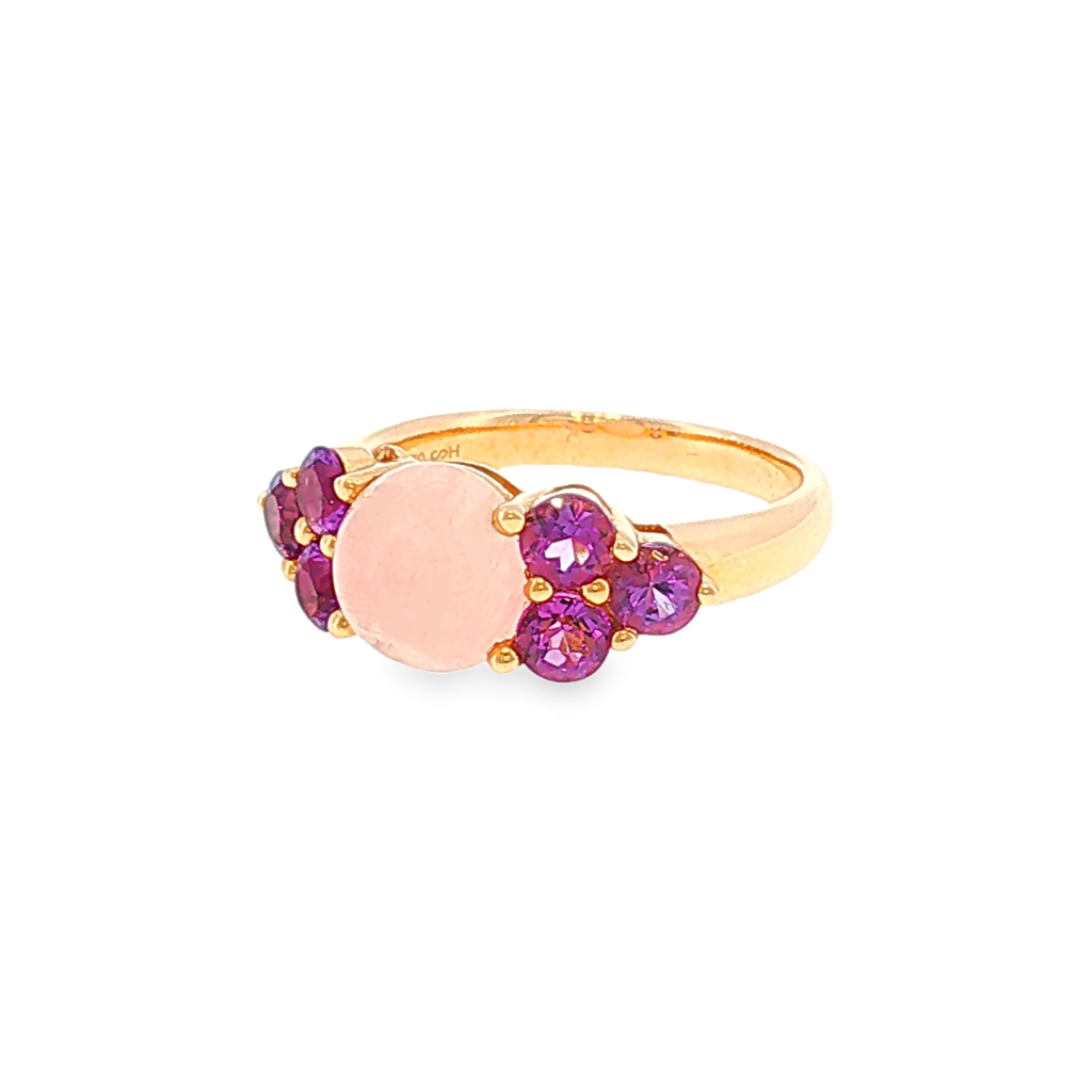 Multistein-Ring aus Roségold mit Rosenquarz und violetten Akzenten