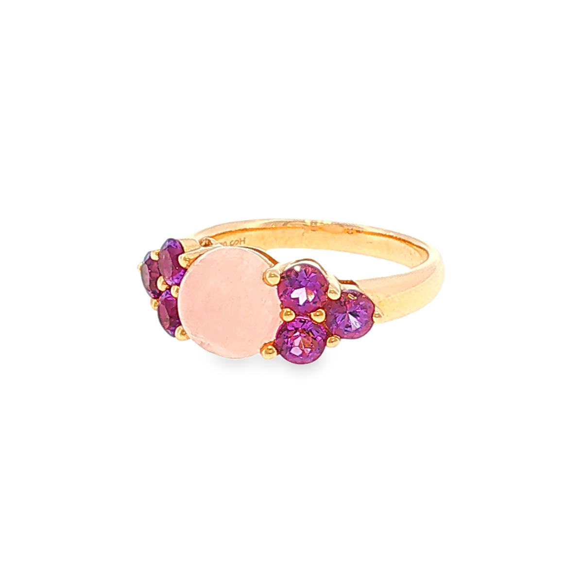 Multistein-Ring aus Roségold mit Rosenquarz und violetten Akzenten