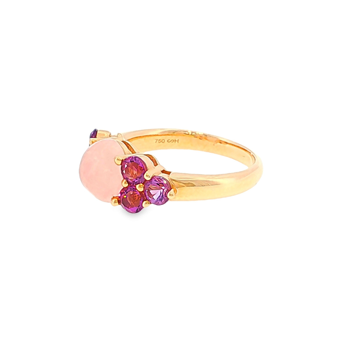 Multistein-Ring aus Roségold mit Rosenquarz und violetten Akzenten