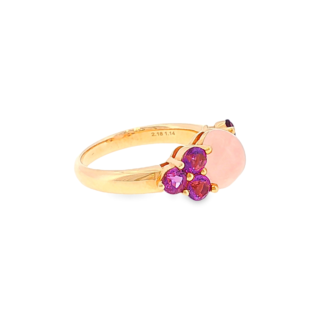 Multistein-Ring aus Roségold mit Rosenquarz und violetten Akzenten