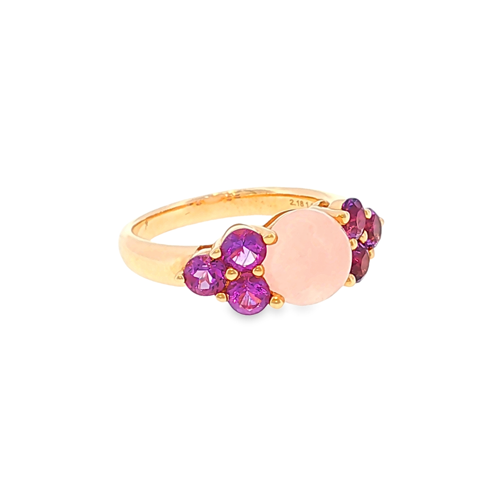 Multistein-Ring aus Roségold mit Rosenquarz und violetten Akzenten