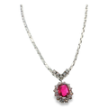 14k Weißgold Collier mit Rubin und Diamant-Halo