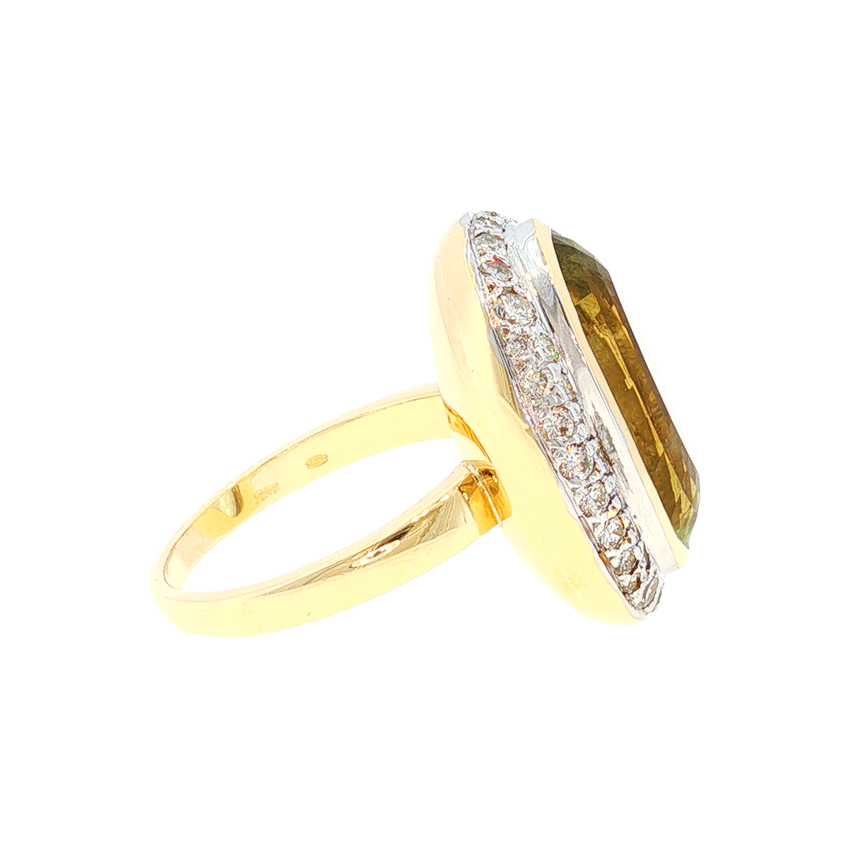 Gold-Beryll Ring mit Diamant-Halo in Weiß- und Gelbgold
