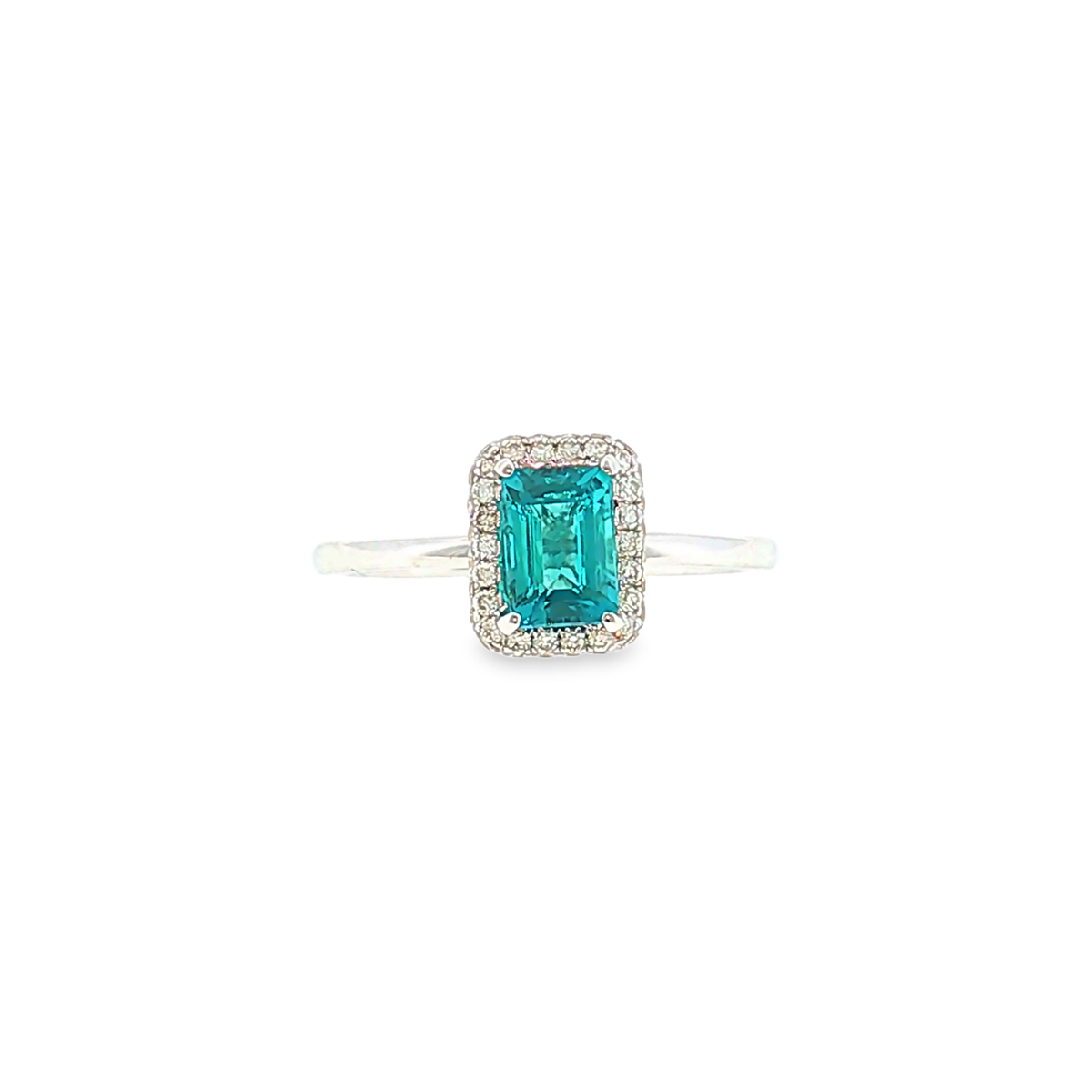 14kt Weißgold Halo-Ring mit 1ct Neonblauem Turmalin