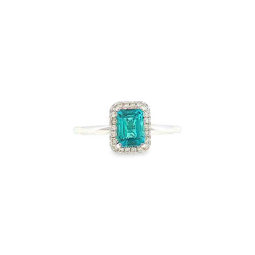14kt Weißgold Halo-Ring mit 1ct Neonblauem Turmalin