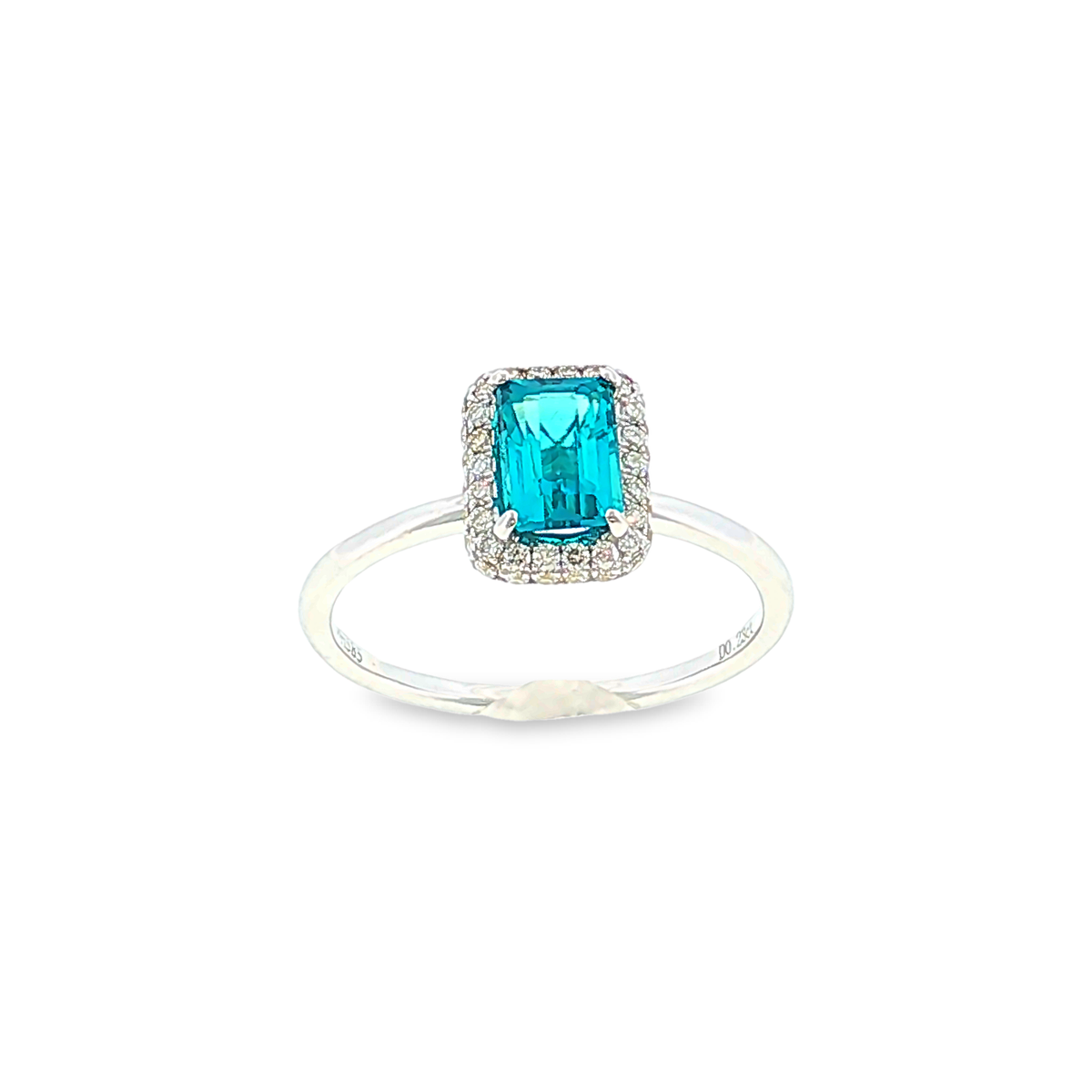 14kt Weißgold Halo-Ring mit 1ct Neonblauem Turmalin