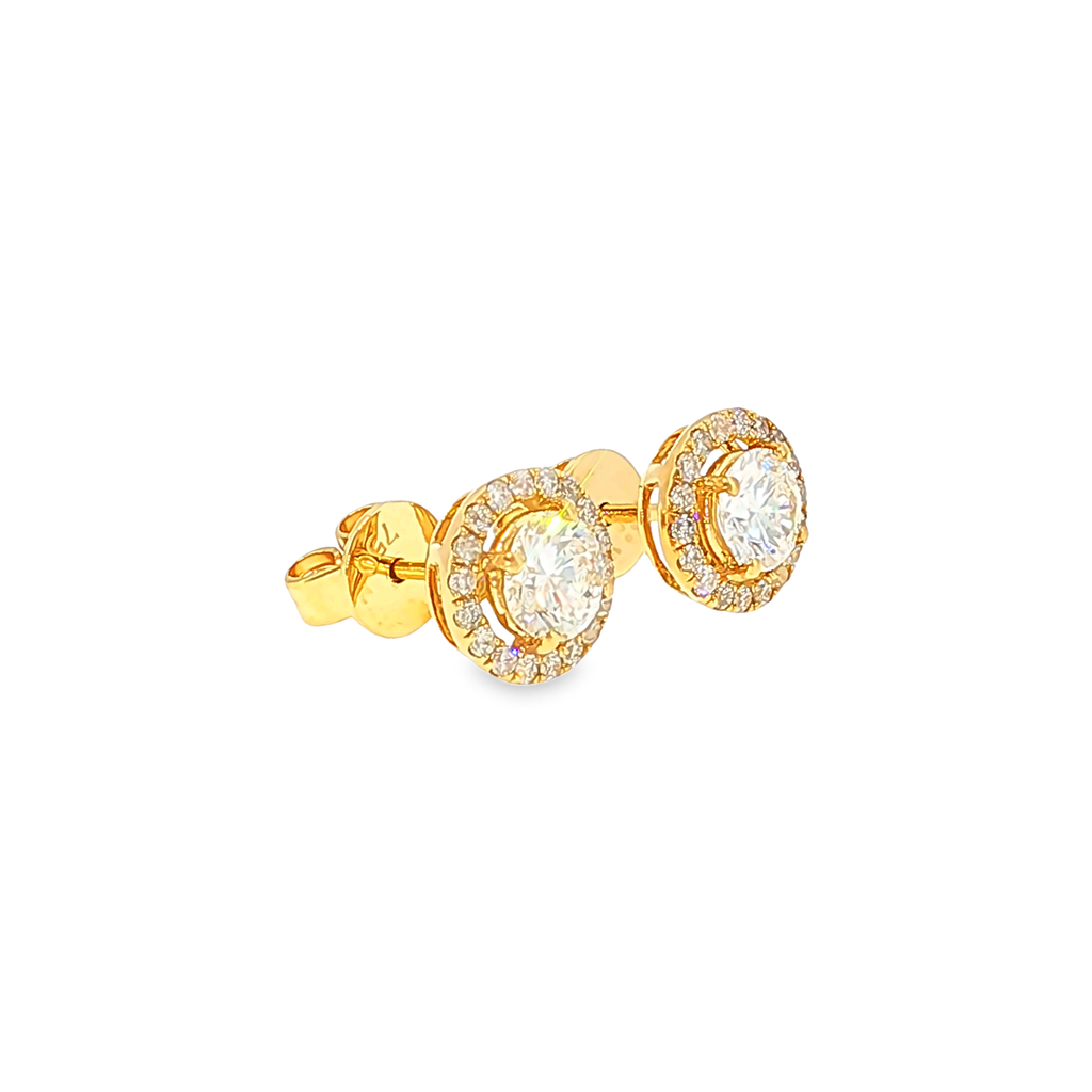 Diamant Halo-Ohrstecker aus 18 Karat Gelbgold