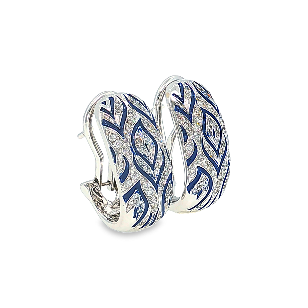 Ohrclips aus 14kt Weißgold mit Diamanten und Emaille