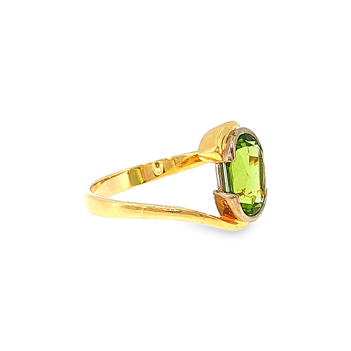 18kt Gelbgold Solitärring mit ca. 4ct Peridot im Bypass-Design