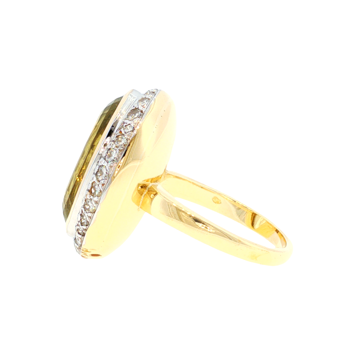 Gold-Beryll Ring mit Diamant-Halo in Weiß- und Gelbgold