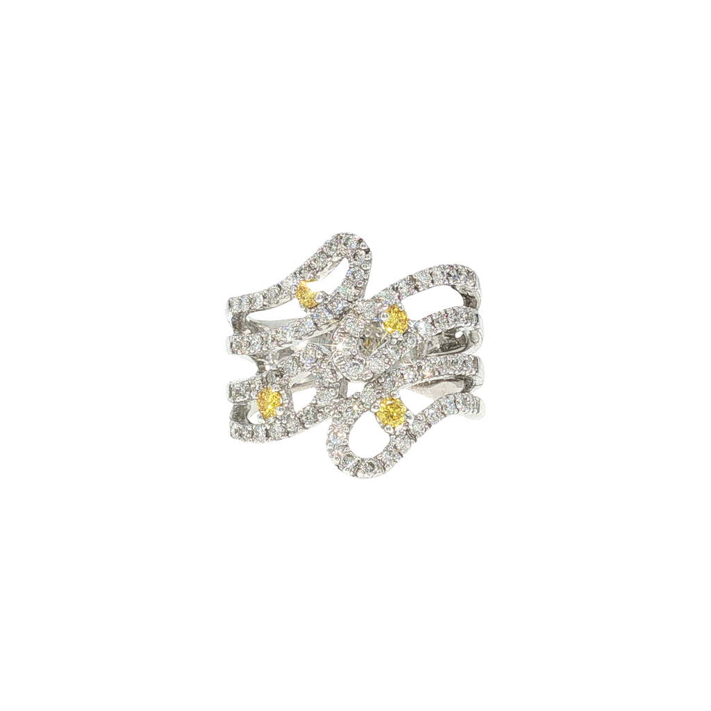 Cocktailring aus Weißgold mit Fancy Yellow Diamanten