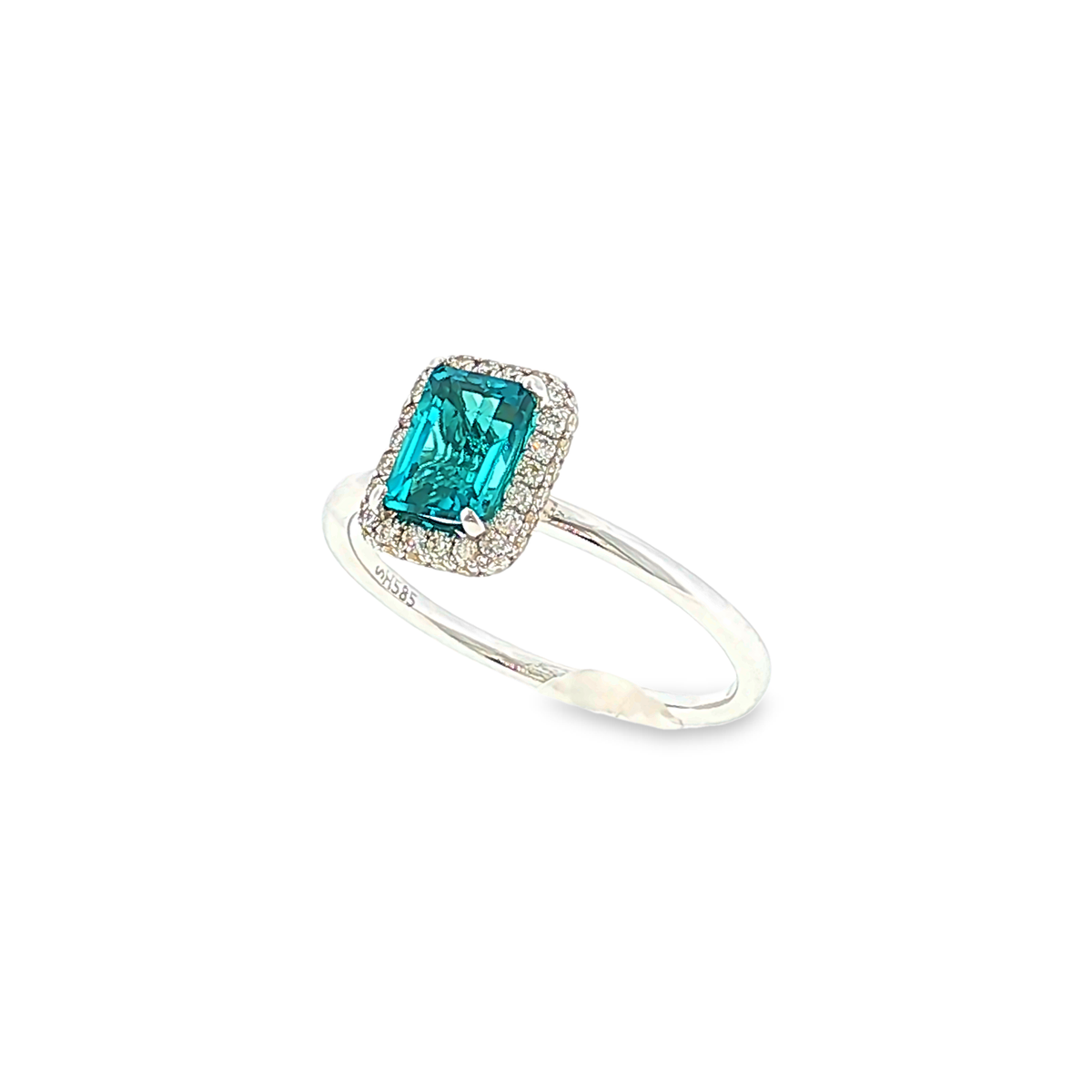 14kt Weißgold Halo-Ring mit 1ct Neonblauem Turmalin