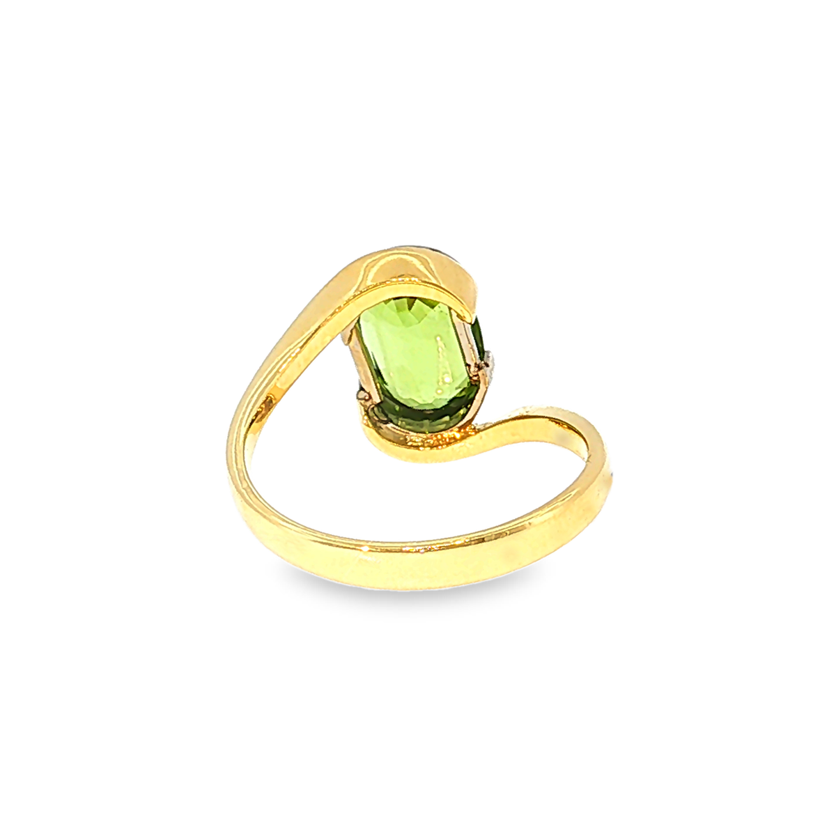 18kt Gelbgold Solitärring mit ca. 4ct Peridot im Bypass-Design