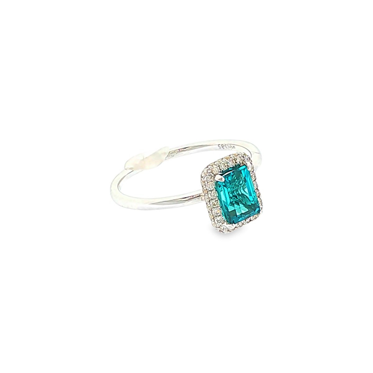 14kt Weißgold Halo-Ring mit 1ct Neonblauem Turmalin