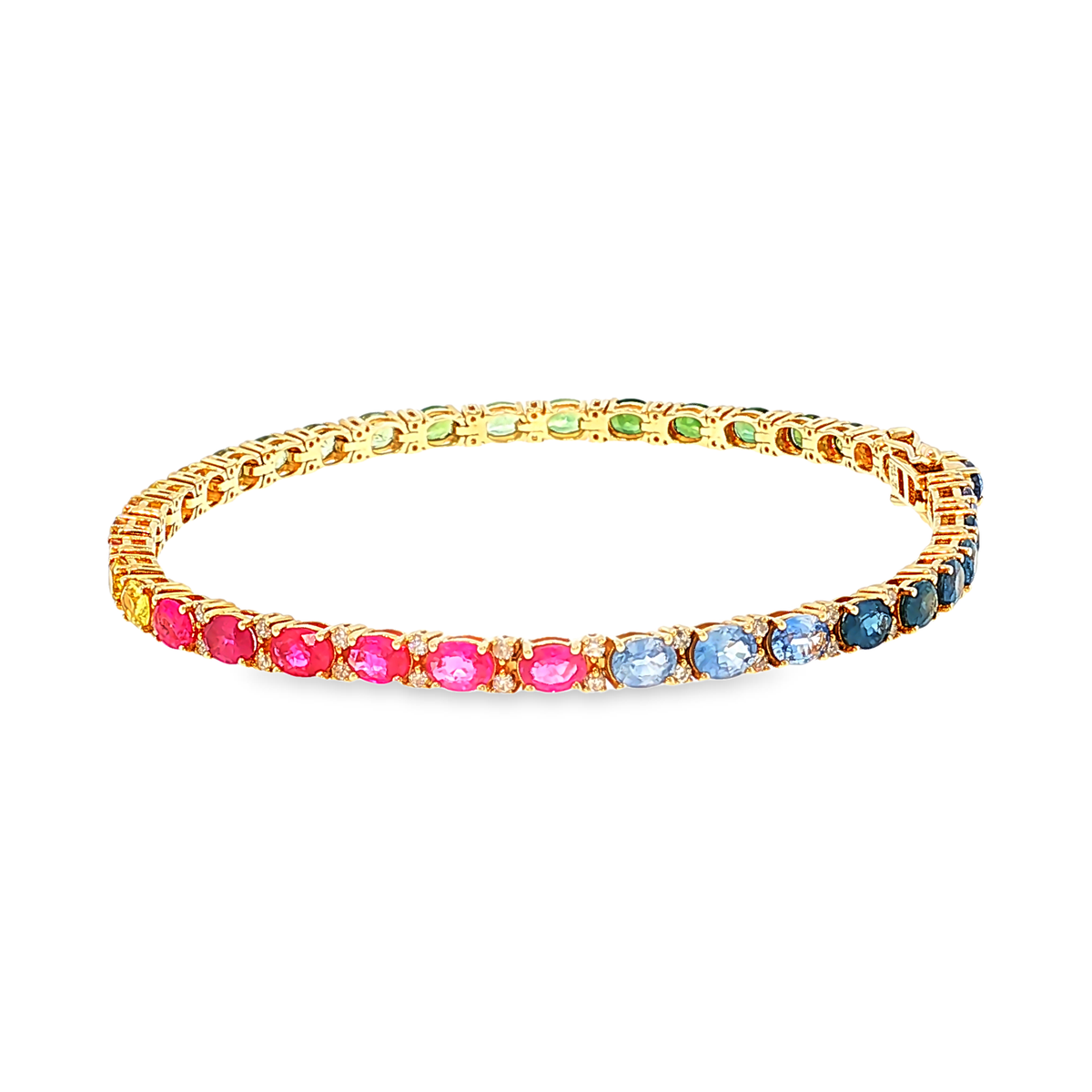 Tennisarmband aus 14kt Gelbgold mit Saphiren und Diamanten