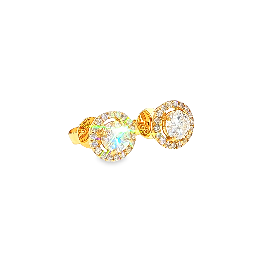 Diamant Halo-Ohrstecker aus 18 Karat Gelbgold