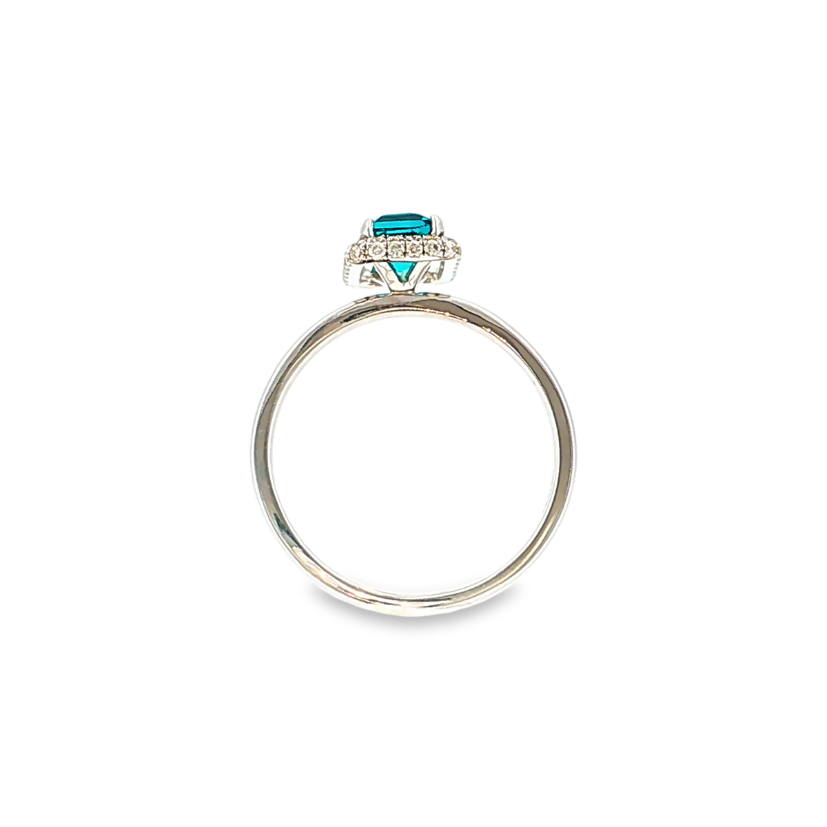 14kt Weißgold Halo-Ring mit 1ct Neonblauem Turmalin