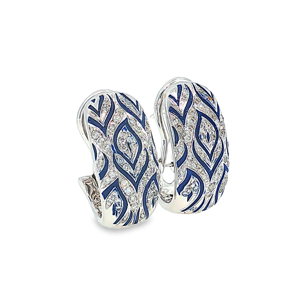 Ohrclips aus 14kt Weißgold mit Diamanten und Emaille
