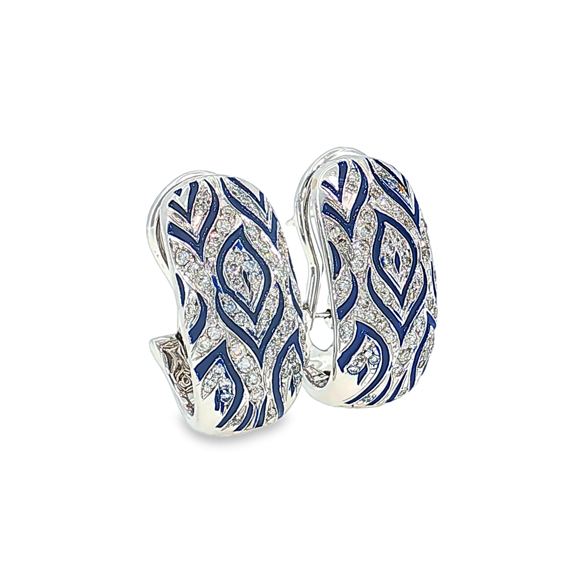 Ohrclips aus 14kt Weißgold mit Diamanten und Emaille