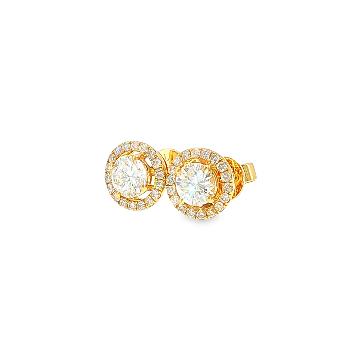 Diamant Halo-Ohrstecker aus 18 Karat Gelbgold