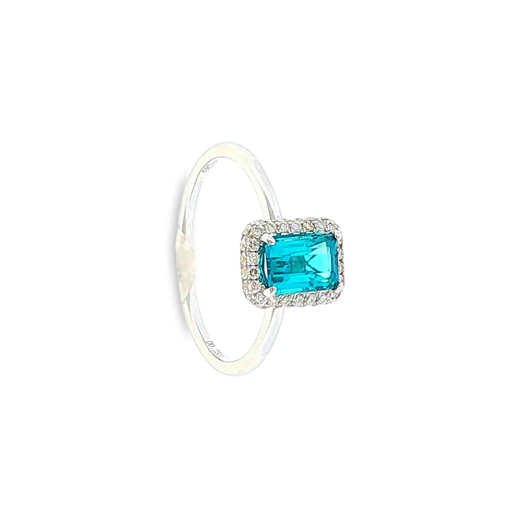 14kt Weißgold Halo-Ring mit 1ct Neonblauem Turmalin