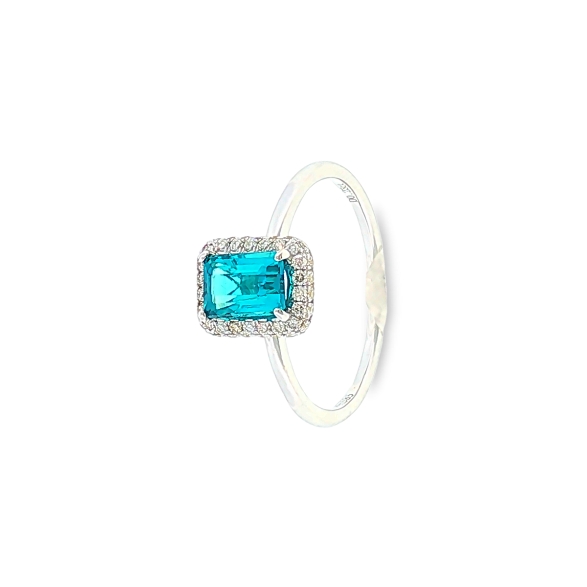 14kt Weißgold Halo-Ring mit 1ct Neonblauem Turmalin